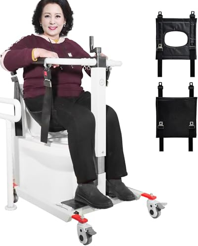 Patientenlift Transferstuhl für Senioren, Höhe/Breite einstellbar, Patientenlifter Rollstuhl für Auto, Tragbare Nachttisch-Toilette Duschstuhl für ältere Menschen