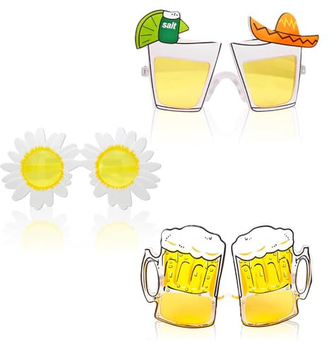 UILYNIU 3 Stück Party Brille Hippie Gläser, Lustige Brille, Kunststoff, Kostüm Party Sonnenbrille, Lustige Hawaiian Tropical Brille, Kleid Accessoires für Mottoparty, Karneval (Mehrfarbig)