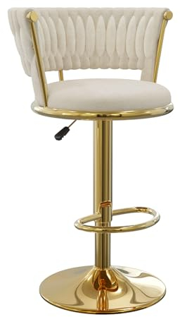 PIPIPOXER Tabouret de Bar, réglable, Chaise de Bar Rotation de 360° Chaise Bar Velours avec Pied en Métal Chaise Haute Cuisine avec Repose-Pieds,pour Bar, Cuisine, Salle à Manger, doré