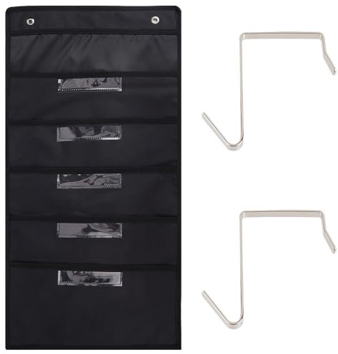 craspire Organiseur de Dossiers Suspendus à 5 Poche en Tissu Oxford Noir Pliable pour Porte Revues Support Mural Sac de Rangement avec 2 Crochets en Fer pour Documents École Boîte aux Lettres Maison