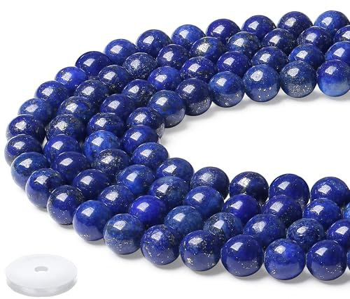 QINJIEJIE Lapislazuli Perlen 8mm mit Loch Edelstein Perlen Zum Basteln Runde Kristall Beads 50 Stück Blaue Glasperlen Perlen für Armbänder Erwachsene DIY Halskette Schmuckherstellung