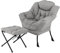 RELAX4LIFE Relaxsessel mit Hocker, moderner Akzentstuhl mit klappbarer Fußstütze, Kopfkissen & Seitentasche, gepolsterter Sessel & Fußstütze für Wohnzimmer, Schlafzimmer & Studentenwohnheim (Grau)