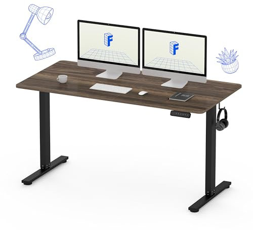 FLEXISPOT Höhenverstellbarer Schreibtisch Basic Plus 140x60cm - 4 Speicherhöhenfunktion - Ergonomisches Sitz-Stehpult mit Antikollisionsfunktion (Walnussbraun)