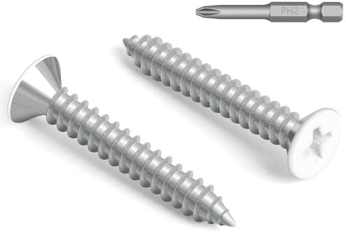 100 viti a testa bianca per lamiera da 3,8 cm, 6 viti autofilettanti a testa piatta Phillips, viti autofilettanti veloci in acciaio al carbonio, viti per legno a testa svasata in acciaio al carbonio