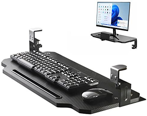Ergonomic Small Keyboard Tray Under Desk with Slide Out Stand and C Clamp 23.6inch Size Pen Slot Included