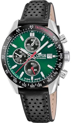 LOTUS Montre Homme Analogique Cuir Noir - Mouvement Quartz - Chronographe - Calendrier - Verre Minéral Haute Résistance - Étanche 10 ATM Élégant 18995/6 Chrono