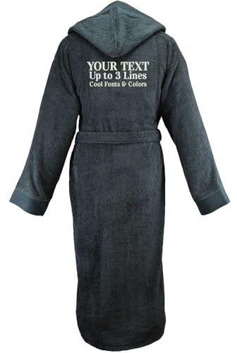 PERSOGO Bademantel mit Namen oder Text - Bademantel personalisiert - Bademäntel für Damen/Männer - 100% Baumwolle Frottee - Saunamantel