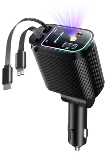 4 in 1 Zigarettenanzünder USB C 69W Auto Ladegerät Adapter, Einziehbares Sternenhimmel Auto Zubehör, Car Charger 12v USB Adapter Auto für iPhone 16 Pro Max/16/15/iPad/GPS/Pixel 9