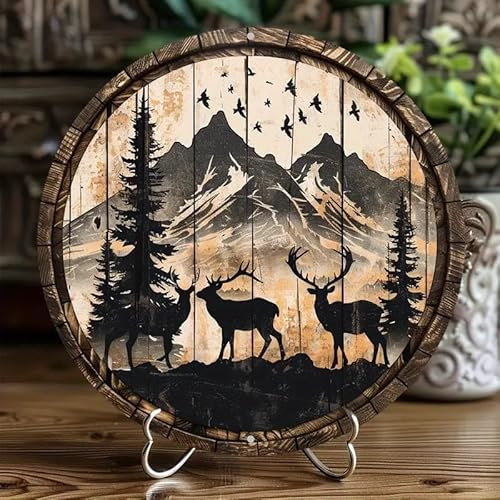 Generisch Rustikal Hirsch Reh Metall Schild Wand-Deko Holz-Optik Jagd Wandbild wall