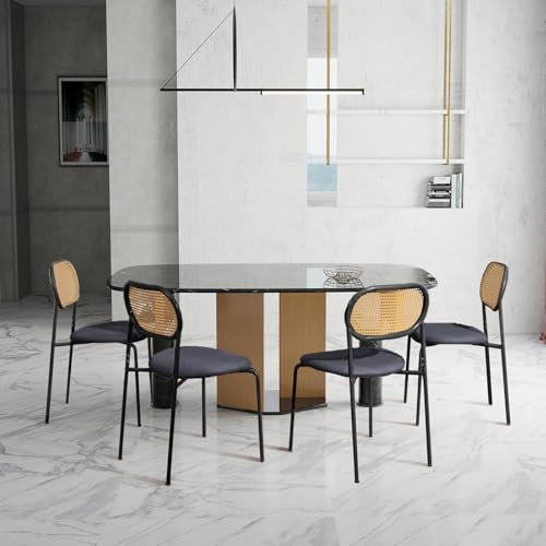 BFYDOAA Esszimmerstuhl 4er Set,Polsterstuhl mit PE Rattan Rückenlehne und Metallrahmen,Gepolstert Essstühle für Wohnzimmer, Küche, Café,Balkon(Schwarz)