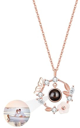 GBTROEY 925 Sterling Silber Halskette Mit Bild Innen, Personalisierte Foto Projektion Halskette Blume Anhänger Schmuck Romantische Geschenke Für Frauen