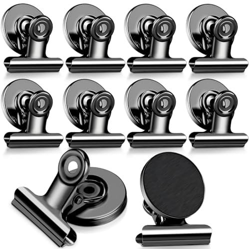 10 Pack Magnetic Clips Heavy Duty, Black Fridge Magnet Clips Scratch-Resistant Fridge Magnets with Clips Strong Clips Magnets for Whiteboard, Refrigerator, School, Kitchen, Office, Home