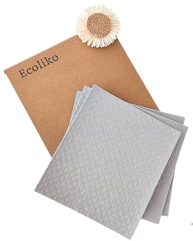 Ecoliko Spültücher aus Baumwolle & Cellulose [6er] Öko-Schwammtücher | Biologisch abbaubar - Nachhaltige Spüllappen ohne Mikrofaser - 60 Grad waschbar & geruchsneutral - 17x19 cm, Hellgrau
