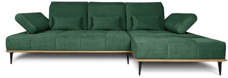 COMFTY-CO. Ecksofa Houston – XXL Sofa 287x104x43 cm - L-Form mit verstellbaren Lehnen – Big Sofa 3-Sitzer für Wohnzimmer modern - Rechts - Samt Grün