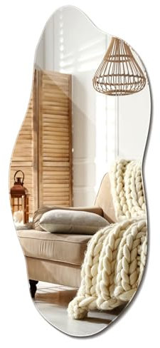 XXL Wavy Miroir Forme Organique pour Le Mur Asymétrique sans Cadre Minimaliste Style Moderne Irrégulier de Maquillage pour Salle de Bain Entree Maison Bords Polis 50x100 cm