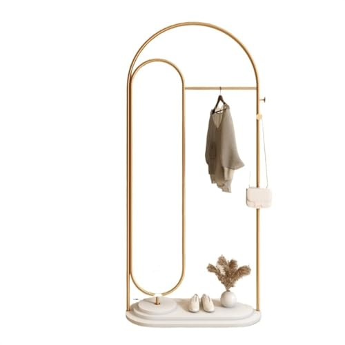 Miroir sur Pied Pleine Longueur Porte-vêtements sur Pied Chambre avec Miroir intégral Porte intégrée Maison entrée Verticale Porte-Manteau Blanc Miroir de Toilette Pleine Longueur(Gold)