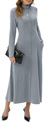 GRECERELLE Womens Maxi Dress Turtleneck Long Sleeve Fall Winter Elegant Casual Daily Work Date Lounge Stretchy Long Dresses for Ladies with Pockets
