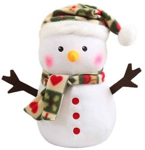 Weihnachts Schneemann Kuscheltier, Weiches Kuscheliges Plüschtier Schneemann Stofftier Kissen Mit Schal Mütze Plüsch Spielzeug(Green)