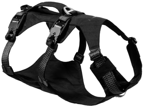Ruffwear Ridgeline Hundegeschirr, reflektierend, strapazierfähig, Hunde und Haustiere, wasserdicht, mit Griff, 3 Leinenbefestigungspunkte, Obsidian-Schwarz, Größe M