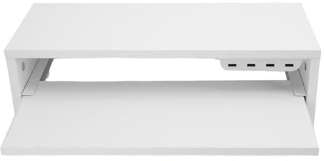 Asixxsix Supporto per monitor, rialzo in legno da 15 cm con cassetto portaoggetti, prese CA, hub con porte USB, ricarica per cellulari, supporto multifunzionale da scrivania (Bianco latte)