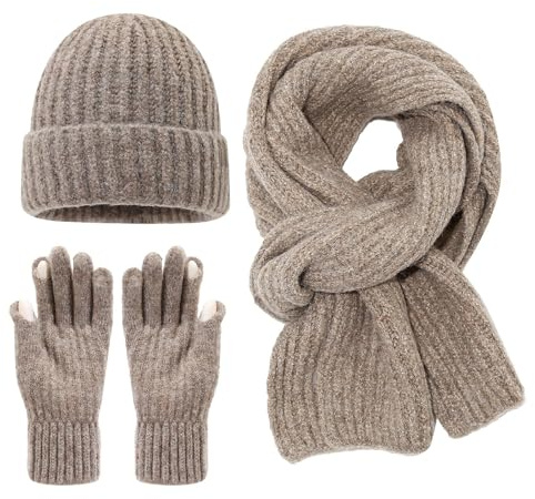 Generisch Unisex Winter-Set aus Strick - 3-teiliges Set mit Mütze, Schal und Handschuhen | warmes Rippstrick-Zubehör für Damen und Herren