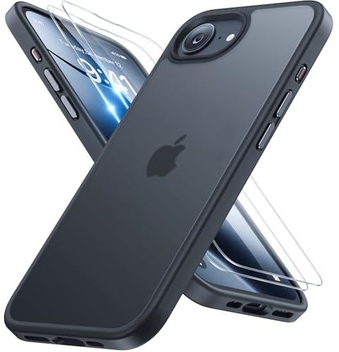 miracase for iPhone 17e & 16e Case with 9H+Screen Protector, Black | TOP Military-Grade Protection Shockproof Scratch-Resistant with Velvet Touch for iPhone 17e/16e Cover 6.1