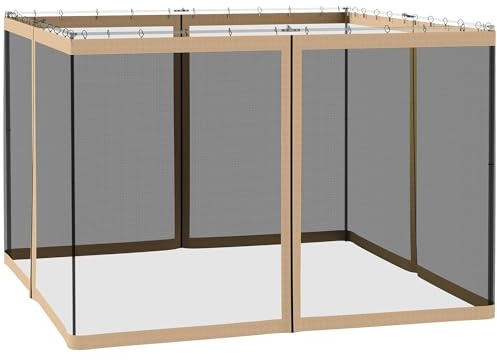 Outsunny Passend für Pavillon, universelles Ersatz-Moskitonetz für Pavillons und Zelte, mit Reißverschlüssen für Pavillons mit 3 m x 3 m, Beige