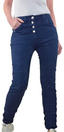 Karostar Damen Stretch Jeans| Basic Boyfriend Hose| Twill Pants mit Knopfleiste