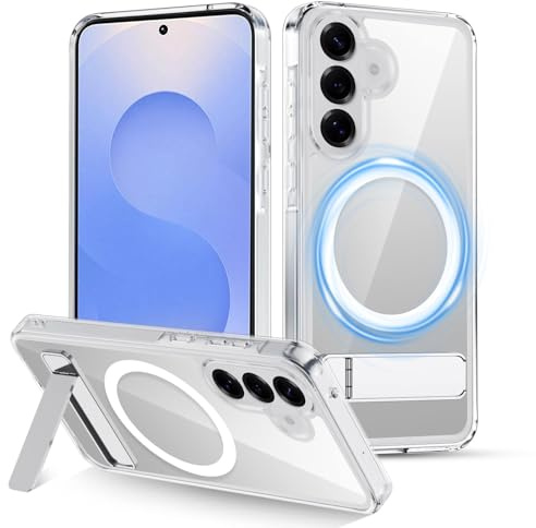 XTCASE für Samsung Galaxy S26 Hülle Magnetisch kompatibel mit Magsafe, Transparent Handy Hülle mit Metall Ständer Stoßfest Handyhülle Kratzfest Hardcase, Durchsichtig