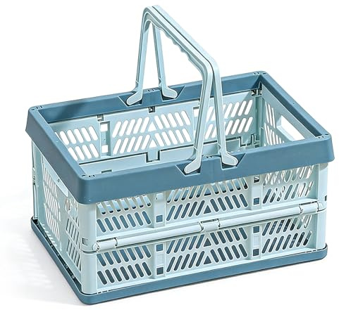 Faltbarer klappbox,Camping Klappbox mit Henkel,38,5 × 25 × 20 cm Einkaufskorb Faltbar,Einkaufskorb,Geeignet für die Aufbewahrung zu Hause, für Snacks, beim Camping, im Badezimmer (Blau)