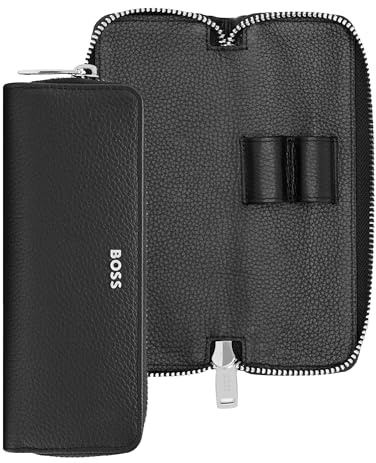 HUGO BOSS Classic Grained Stifteetui für 2 Stifte, Schwarz , 17.2 x 6.5 x 2 cm, Federmäppchen für 2 Stifte Classic Grained Black