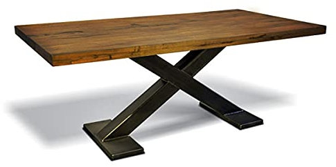 Casa Padrino Luxus Massivholz Esstisch mit Metallgestell - Eiche - 200 cm x 100 cm x H78 cm - Schwere Ausführung