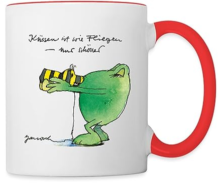 Spreadshirt Janosch Günter Kastenfrosch Küssen Ist Wie Fliegen Tasse Zweifarbig, One size, Weiß/Rot