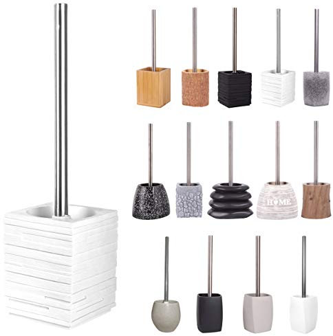 Sanilo Brosse WC et Porte Brosse, Grande sélection de balayettes de Toilette, Manche en Acier Inoxydable, avec tête de Brosse remplaçable, Facile d'entretien (Calero White)