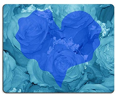 (Präzision gesäumt) Mauspad Naturkautschuk Mousepad Blaues Romantisches Herz über Rosen für Valentinsgrußtag