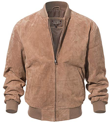 FLAVOR Uomo bomber da baseball in pelle da in pelle di maiale scamosciata vintage (Cognac, S)