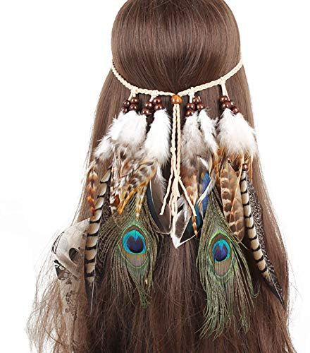 Damen Bohemian Pfauenfeder Stirnband Festival Kopfschmuck Hippie Kopfbedeckung Kopfbedeckung Kopfbedeckung Kopfbedeckung Indischer Fascinator Haarschmuck