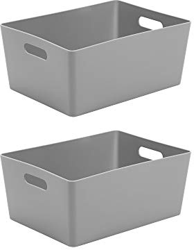 Wham Bam 5.02 Cool Grey Plastic Studio Storage Baskets Office Home & Kitchen Tidy Organiser 35 x 26 x 15cm (2 Baskets)