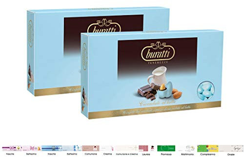 Confetti Buratti Tenerezze Classiche al Latte Azzurro 2 Kg + 100 bigliettini