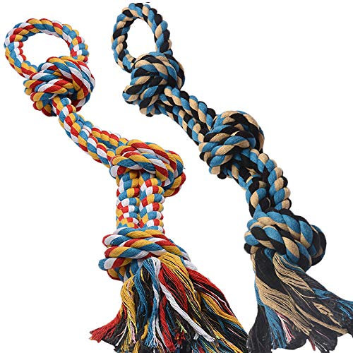 XL Dog Rope Toys for Aggressive Chewers - Set of 2 Heavy Duty Indestructible Dog Rope Toy for Large Breed Puppy- 100% Cotton Strong, Sturdy Rope - Medium and Large Dogs for Chewing, Teeth, Tug of War