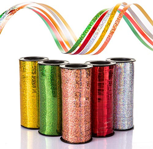Naler 5 x Ringelband Geschenkband Glitzernde Polyband Deko Band für Ballonverschlüsse Geschenkverpackung Basteln