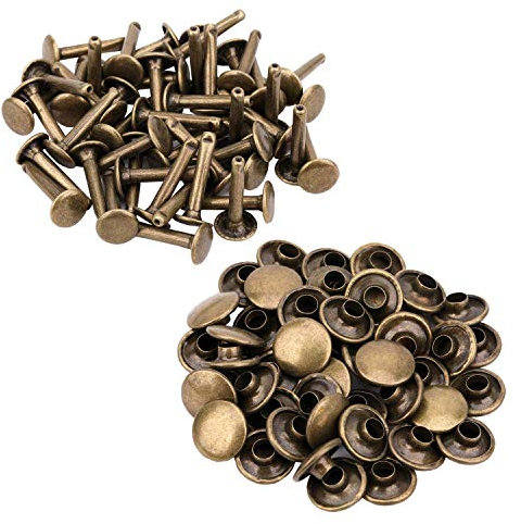 10mm x 18mm Extra Lang Doppel Kappe Nieten - 50 Pieces - Ideal für Leder Handarbeiten - Bronze, 9mm x 15mm