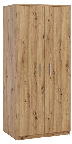 Mirjan24 Kleiderschrank Bianco 2D, 2-türig Schrank mit Einlegeplatten und Kleiderstangen, Drehtürenschrank, Dielenschrank Farbauswahl (Eiche Artisan)