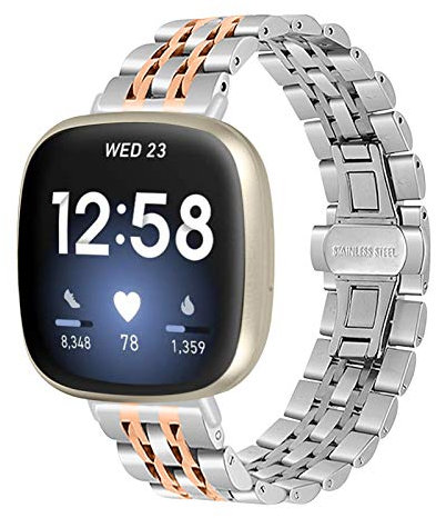 Gimart UK Ersatzarmband für Fitbit Versa 3 / Fit Bit Sense für Damen und Herren, massives Edelstahl, Ersatzarmband, Metallband für Sense, klein und groß (Silber + Roségold)