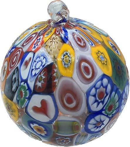 Weihnachtskugel aus Muranoglas mit Murrine, hergestellt in Italien (Regenbogen)