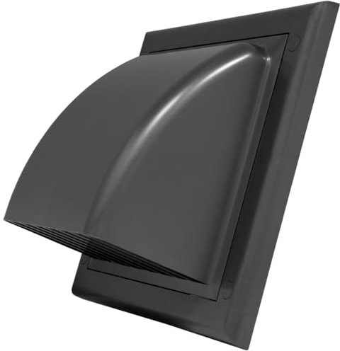 Grey Gravity Flap for Ø 100 mm / 4 Round Wall Outlet - Ventilation Duct Cover with Non-Return Shutters and Rear Spigot - Cowled Ducting Air Vent Grille