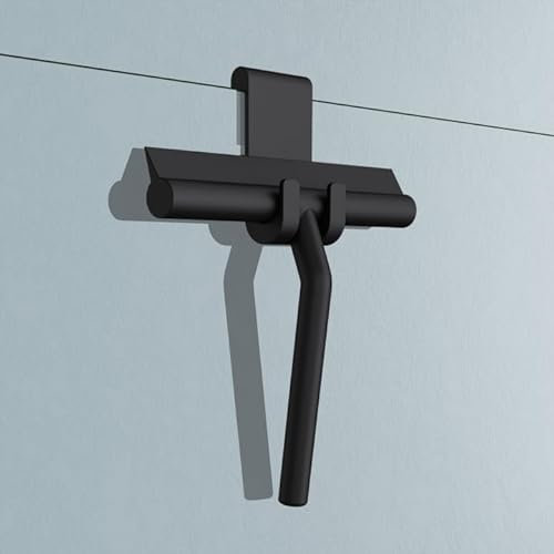 doporro Fensterabzieher mit Aufhänger Duschkabinen-Abzieher schwarz matt 19x21cm aus Silikon inkl. Befestigungsmaterial