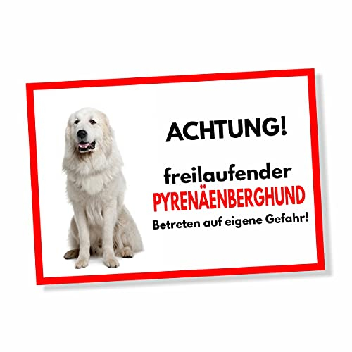 Pyrenäenberghund Freilaufender Hund Dog Schild Spruch Türschild Hundeschild Warnschild Geschenkidee Sicherheitsschild Hund Privatgrundstück Hundewarnung Warnung vor dem Hund