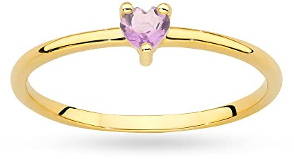 MARKO Damen-Goldring mit Amethyst 0,10Ct in Form eines Herzens | 14 Karat Gold (585) | Goldring inklusive Box | Goldring für Damen (Amethyst, 54 (17.2))