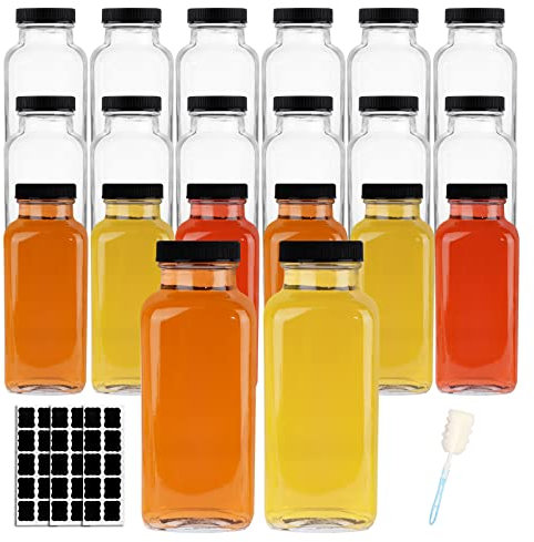 HINGWAH Lot de 20 bouteilles en verre vintage de 355 ml avec couvercles, idéales pour stocker des jus, du lait, des boissons, du kombucha et plus encore (étiquettes et brosse éponge incluse)